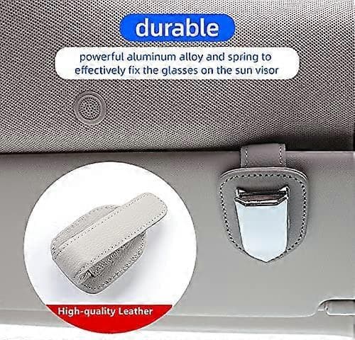 Solglasögonhållare Universal Bilvisirklämma Läderglasögonhållare för Bil, 2-pack (Grå)