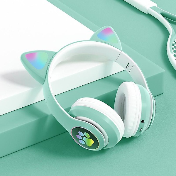 B39 Söta Kattöron Trådlösa Hörlurar Glitter Led Fällbara Bluetooth 5.0 Gaming Headset Brusreducering Kortstöd