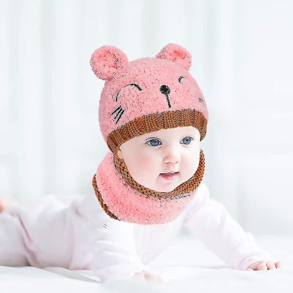 Barn vinter baby mössa hatt och halsduk set, stickad småbarn baby