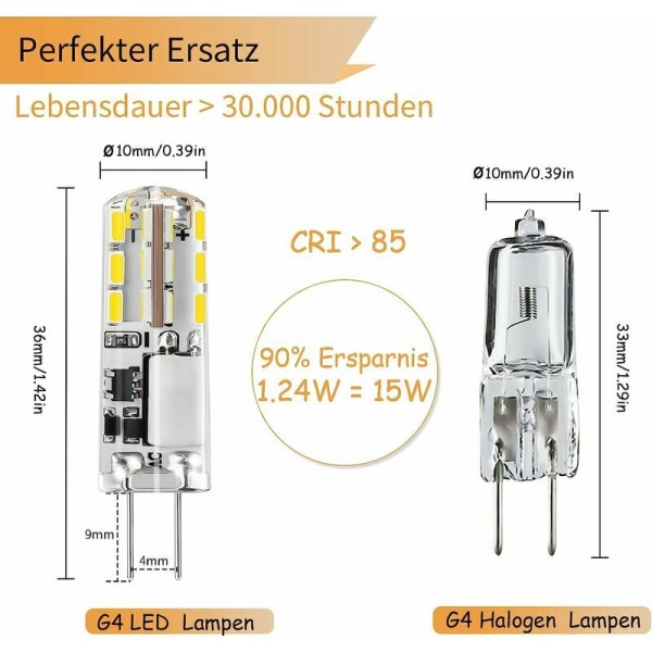 Del G4 LED-lampa 12V dagsljus vit? 6000K 1,5W AC/DC 12V Halogenersättning 20W G4 Base Bi-Pin Typ JC Energisparlampa Ej dimbar