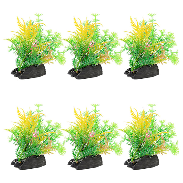6 stk akvarium kunstig plante falsk vann gress dekorasjon akvarium plante fisk tank tilbehør（13.00X8.30X4.70CM，Som vist）