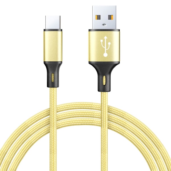 Synkroniseringsdatakabel for smarttelefon og nettbrett, flettet nylon Type-C-ladekabel – 2 m – gult