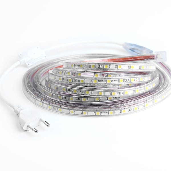 2024 LED-strips 5 meter lang 20W Fleksibilitet Kuttbar Vanntett LED-stripe Ambient Light Stripe EU-plugg 220V Hvitt lys