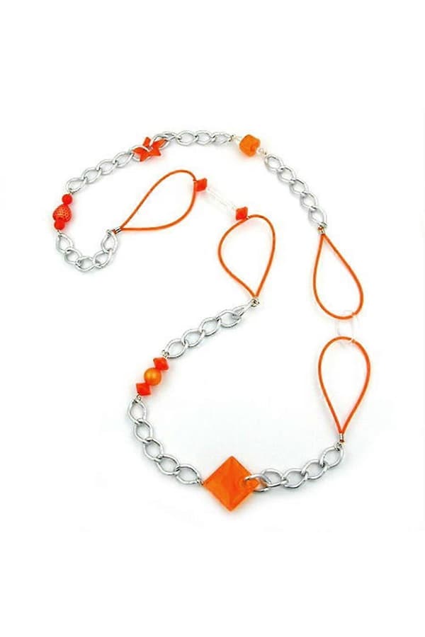 Halsband Pärlor Orange-silver 100cm - Gl02494