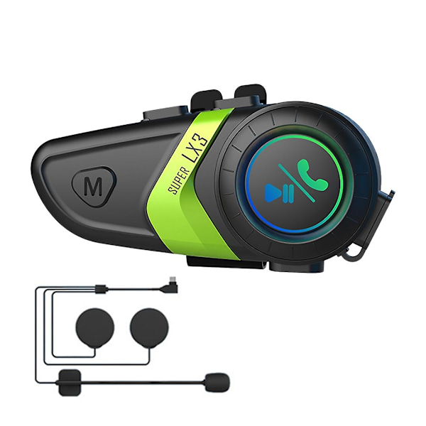 LX3 Hjelm Bluetooth Headset 1200MAH Motorcykel BT5.0 Trådløs håndfri opkald Stereo Anti-Jamming（Grøn）