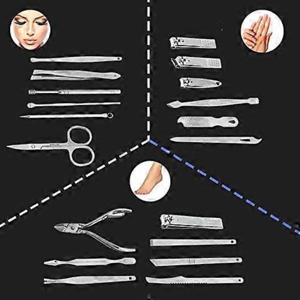 Manikyrset - 19 i 1 Rostfritt Stål Nagelsats - Professionell Inväxt Nagelklippare Grooming Verktyg - Pedikyrset & Tånagelklippare - Tjocka Nagelsaxar