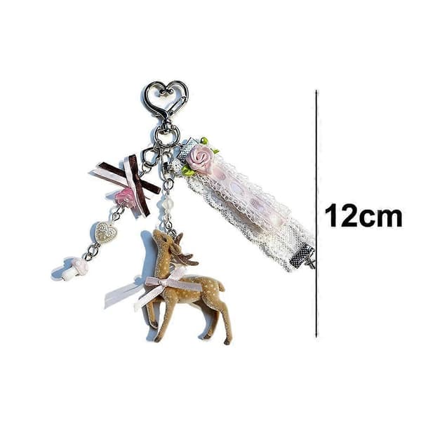 Nyckelring med hjort i spets, söt väskberlock, present, silverlegering, plast, 12 cm B