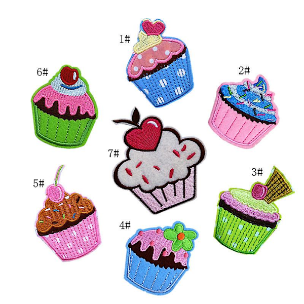Dww-7 stykker cupcake broderi patches, børns tøj jakke taske med farvede stryge-på patches, DIY søde broderi patches, dejlige
