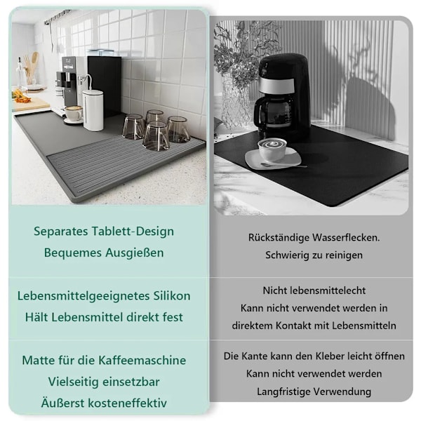 Silikonunderlägg för kaffemaskin med upphöjd kant, kaffebarsmatta för bänkskivor, kaffebarstillbehör, 61*40,5*1,1cm