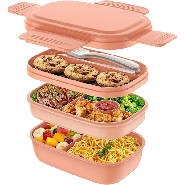 1900 ml matboks for voksne, matboks for barn med rom, lekkasjesikker bentoboks snacksboks for piknik arbeid reise, rosa