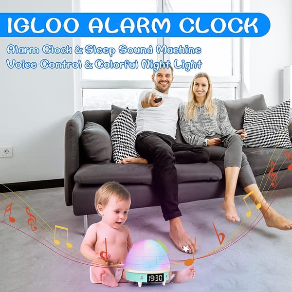 Barnklocka för sovrum, digital väckarklocka för barn med USB, Kawaii rumsdekor för tonåringar, söt igloo väckarklocka för småbarns sömnutbildning, väckarklocka L