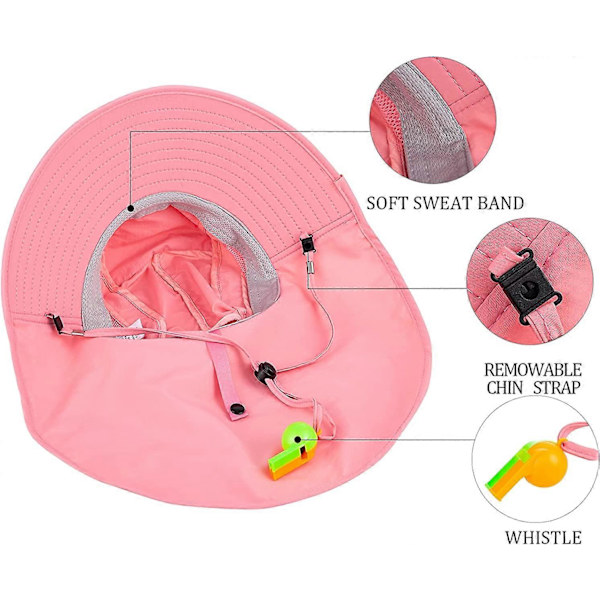 Solhatt för barn UPF 50+ Pojke Flicka Skyddande Hatt Bred Brätte Strandhattar med Nät och Justerbar Hakrem