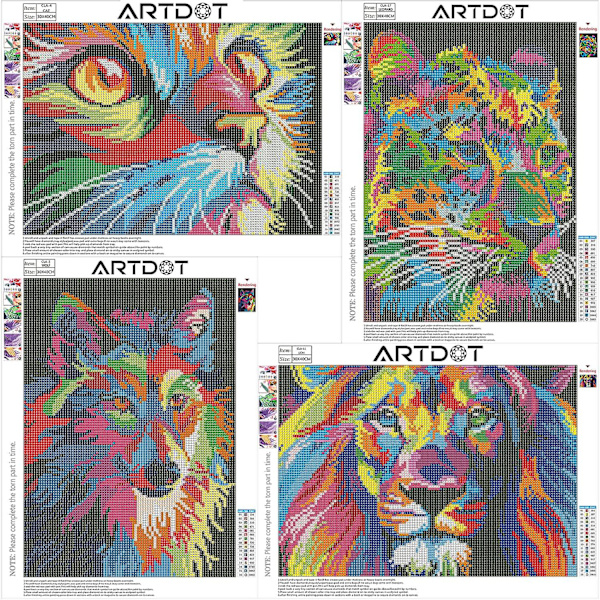 4 Set 5d Diamantmålningssatser för vuxna, Djur Diamantkonst för Hemvägg Dekor Present (30 X 40cm)