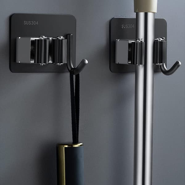 2 stk. rustfrit stålkost og moppeholder, moppeholder, kosteskaftholder til væg, ingen gave