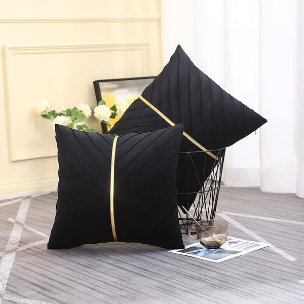 Sammetskuddar 18x18, 2-pack, Dekorativa Lyxiga Moderna Kuddfodral för Vardagsrum, Sovrum, Soffa, Säng med Guldläder
