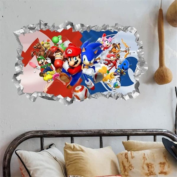 Sonic väggdekor klistermärke, barn tecknad sovrum bakgrund väggdekoration självhäftande väggdekor