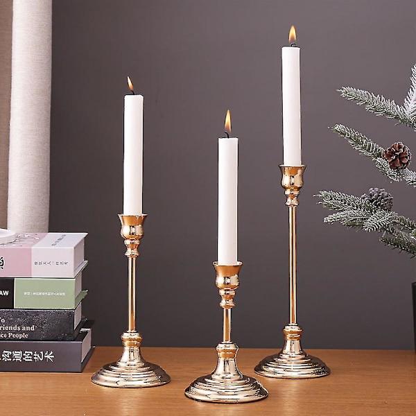 Dekoration för Jul-taperljusstakar, Set om 3 Guld Ljusstakar, Retro Modern Dekorativ Gåva