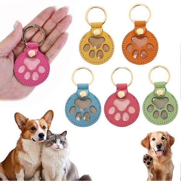 Opbevaringsetui til kæledyrshår i japansk stil - Minde-nøglering til kat og hund - Læder Blue
