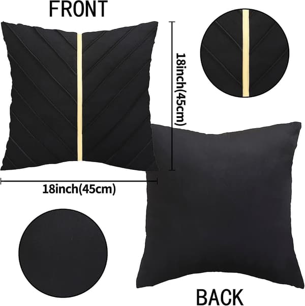 Sammetskuddar 18x18, 2-pack, Dekorativa Lyxiga Moderna Kuddfodral för Vardagsrum, Sovrum, Soffa, Säng med Guldläder