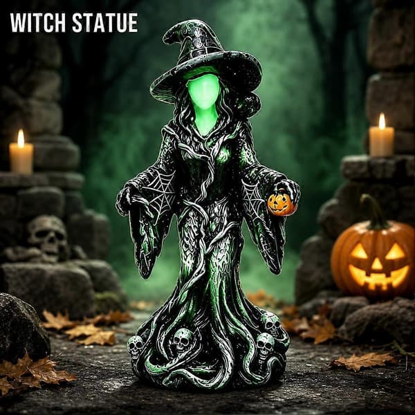 Lysende Heks Resin Figur Halloween Dekoration 18,5 cm Kompakt Stabil Blød