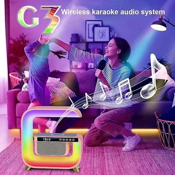 Stor G Bluetooth-högtalarklocka Display 15w Trådlös laddning Skrivbord Färgglad Atmosfärsljus Kreativ present