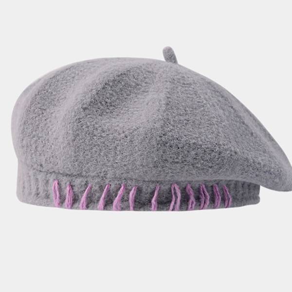 Baskrar för kvinnor enfärgad flerfärgad åttakantig hatt ullgarn stickad brätte varm platt konstnär pumpa hatt fritid slouchy mössor（En storlek，Mörkrosa）
