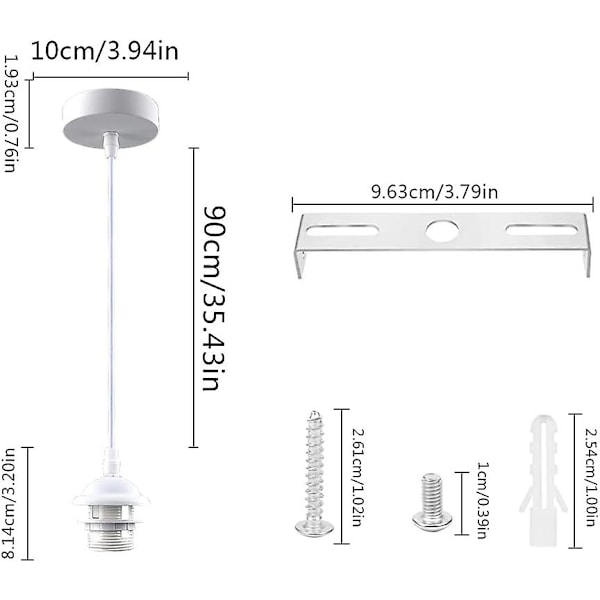 2 st Trådpendellampa Trådpendellampa Armatur E27 Lamphållare Med 1m Kabel Och Fästring Sockel För Bar Café Hotell Klädaffär (vit)