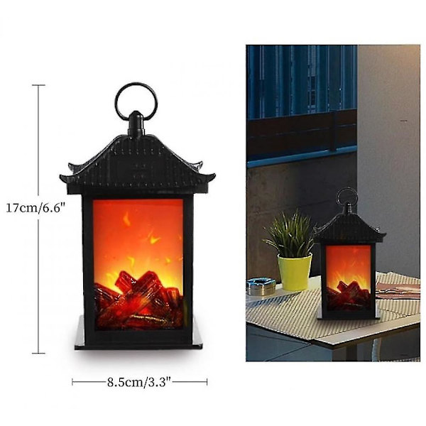 (8,5 X 8,5 X 17 Cm) Liten braskaminlykta mysig traditionell eldstad realistisk flameffekt kol stil LED bordslampa inomhus utomhus