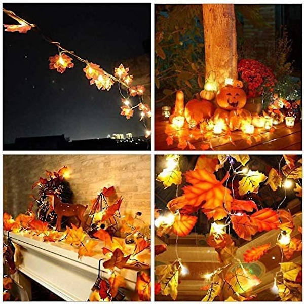 Höstdekoration 20 LED konstgjorda löv lönnlöv fallande girlang ljusslinga dekor Halloween jul