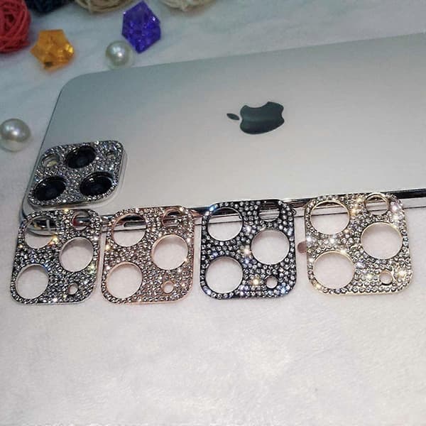 2-pack Kamerlinskydd kompatibel med iPhone 12 pro max 3D Glitter Bling Diamond Kamerlinskyddssticker (Svart)