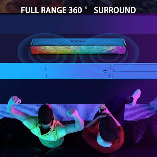 Langaton Bluetooth-kaiutin älykkäällä bassolla ja RGB-värivalonauhalla (kuten kuvassa)