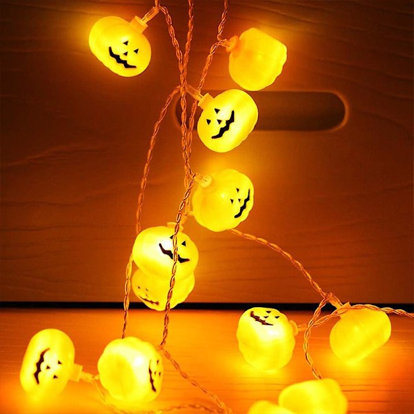 Halloween-lyskjede med gresskarformet LED-lys - 3 meter lang, 20 LED, varm farge