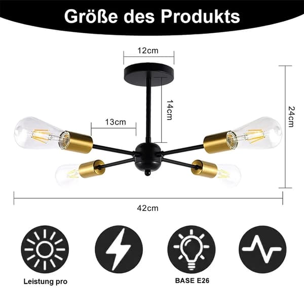 4-armet lysekrone, loftslampe, ingen lyskilde, E26 lampeholder