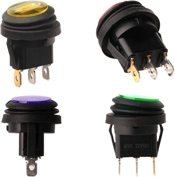 6 stk 12V-24VDC vippebryter LED-lys, vanntett rund trykknapp for bilbåt lastebil.