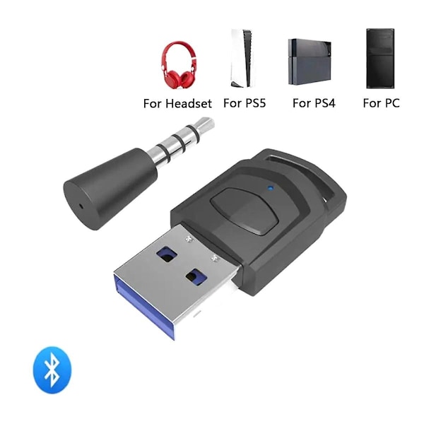 Trådløs spilllydadaptermottaker for spillkonsollhodesett Bluetooth 5.0 lydtransmitter（svart）