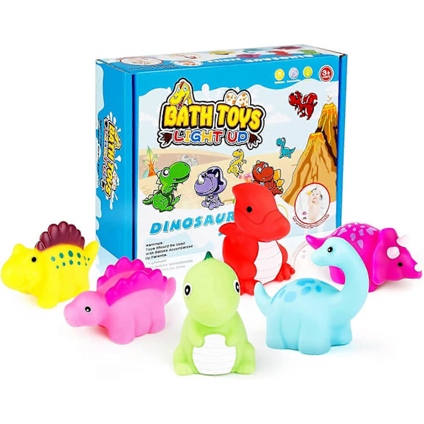 Dinosaurie Badleksaker Ljusupplyst 6 Pack Flytande Badleksaker Set för Småbarn Barn i Födelsedag Påsk Jul Dusch Pool Badleksaker Pojkar Flickor Barn