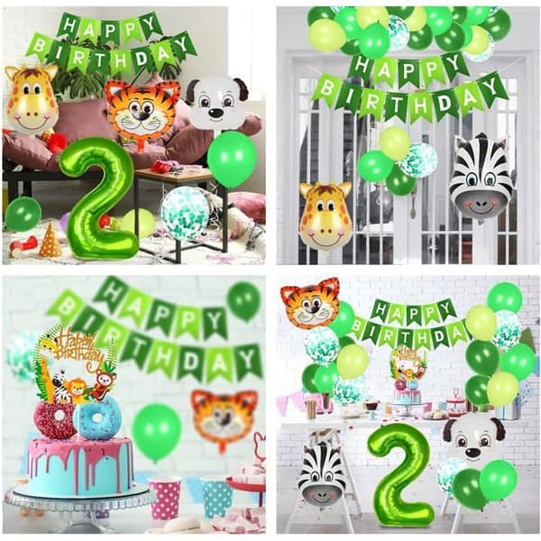 Jungelbursdag 2, 2-års bursdagsballong for gutter, 2-års bursdagsdekorasjoner for gutter, 2-års jungelbursdagsballong