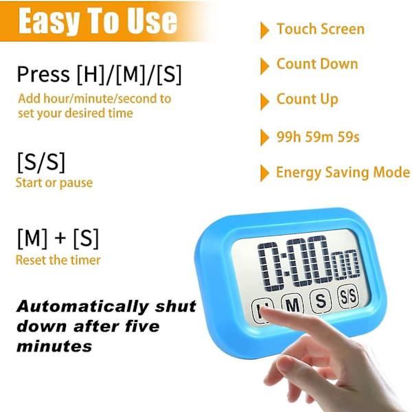Digital Kök Timer För Matlagning Touch Screen, Magnetisk Nedräkningstimer, Stor Volym, Stor LED-Display（Vit）
