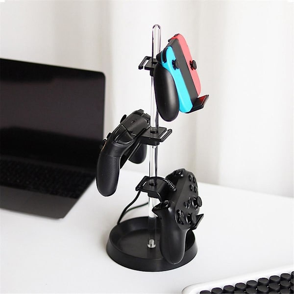 Transparent rörkontrollstativ Justerbart spelkontroll Headset Hanger för alla universella spel-PC-tillbehör,A（Svart）