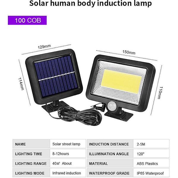 Dww-Udendørs Solcellelampe, Solcellelys, Med Fjernbetjening, Vandtæt Bevægelsessensor, 100 LED Kraftfuld IPX65 Vandtæt Udendørs Solcellelampe Til