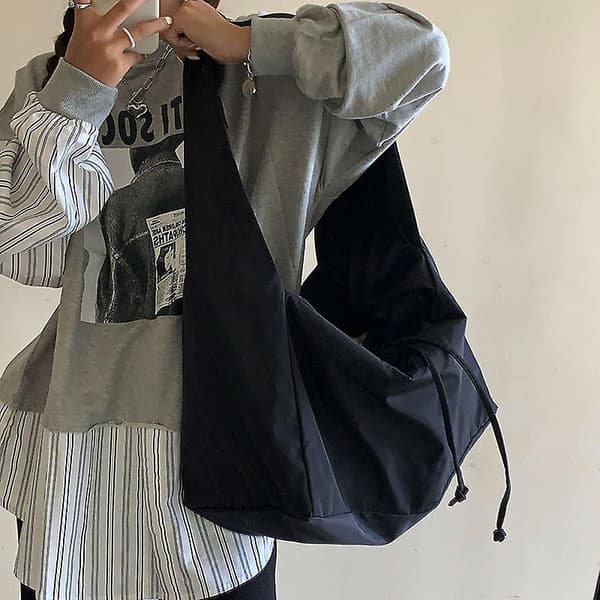 Dame taske Ny Nylon Spand Mode Solid Lynlås Skuldertaske Punge og Håndtasker Luksus Designer Sort Tote Taske
