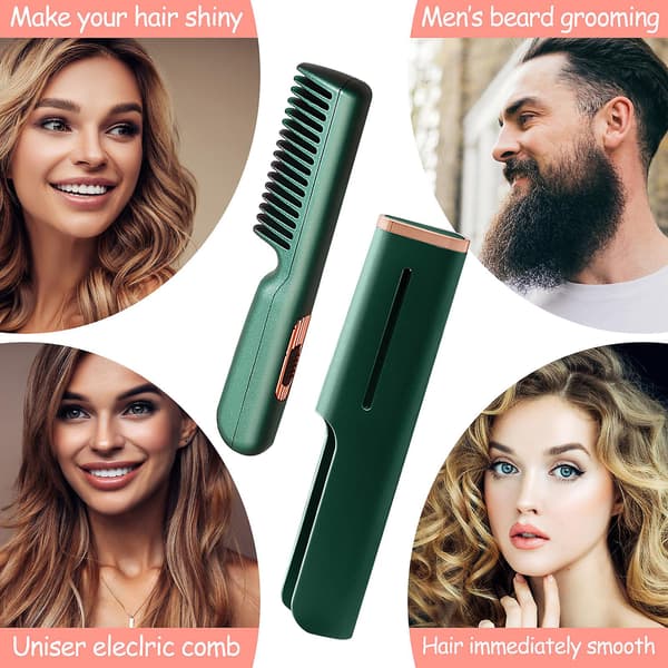 Bærbar retthårsbørste USB retthårsbørste Multifunksjonell krøllete hår retthår Dual Purpose Comb（Grønn）