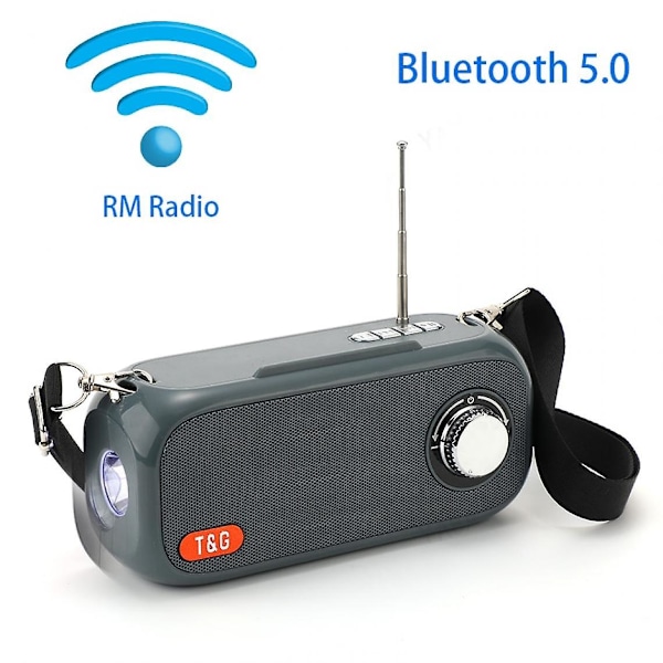 Bærbar Bluetooth-høyttaler trådløs basskolonne FM-radio utendørs USB-høyttaler støtte Aux Tf Subwoofer bærbar høyttaler (grå)