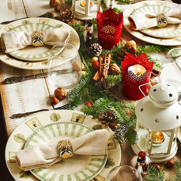 Servettringar, bladformade servettringar, set om 6, utsökta guld servettringar, hållare för jul, tacksägelse, fest, helgdag, bröllop, middagsdekoration, gåva till bordet