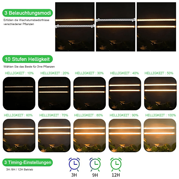 Kasvilamppu 4 päätä LED kasvikasvatusvalo, 6000K 10 tasoa himmennettävä ajoitus, auringonvalo