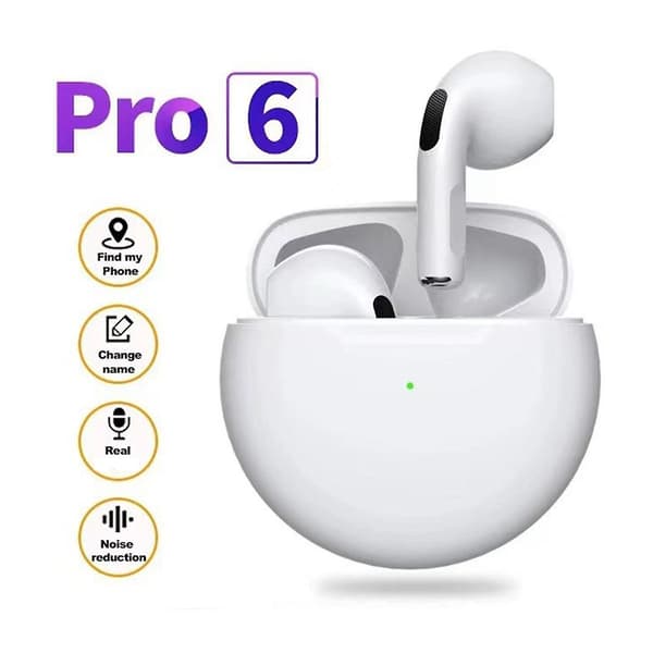 TWS Pro6 Bluetooth-hörlurar Mini trådlösa öronsnäckor för , Android, enheter Vit（Vit）