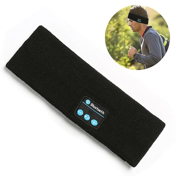 Bluetooth-pannband|Trådlöst Bluetooth-stickat sportpannband - Svart