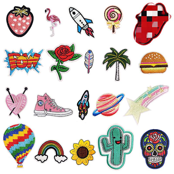 Dww-20stk stryge-på patches, broderede applikationer patches klistermærker blomster sy på patches og badges stof reparation patches til børn Vtem
