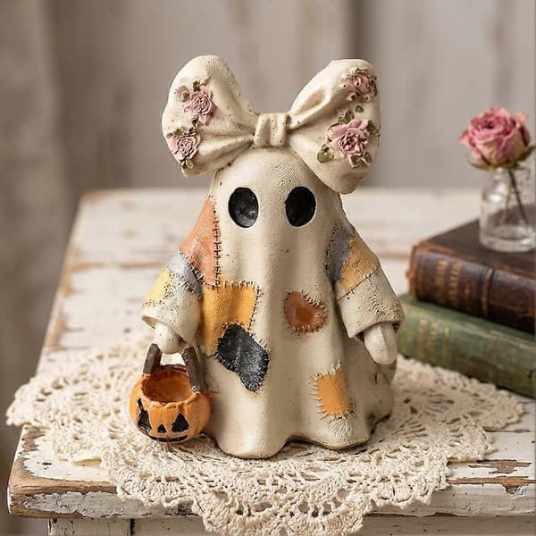 Patchwork-spøkelse Halloween-dekor - Mini-harpiksfigur for høstbordet 1pcs
