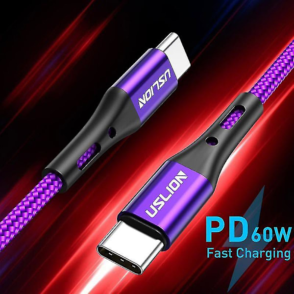 1m 2m 3m 60w Usb C Typ-c Snabbladdningskabel Laddningsdatakabel Dubbel Typ-c-3m Blå